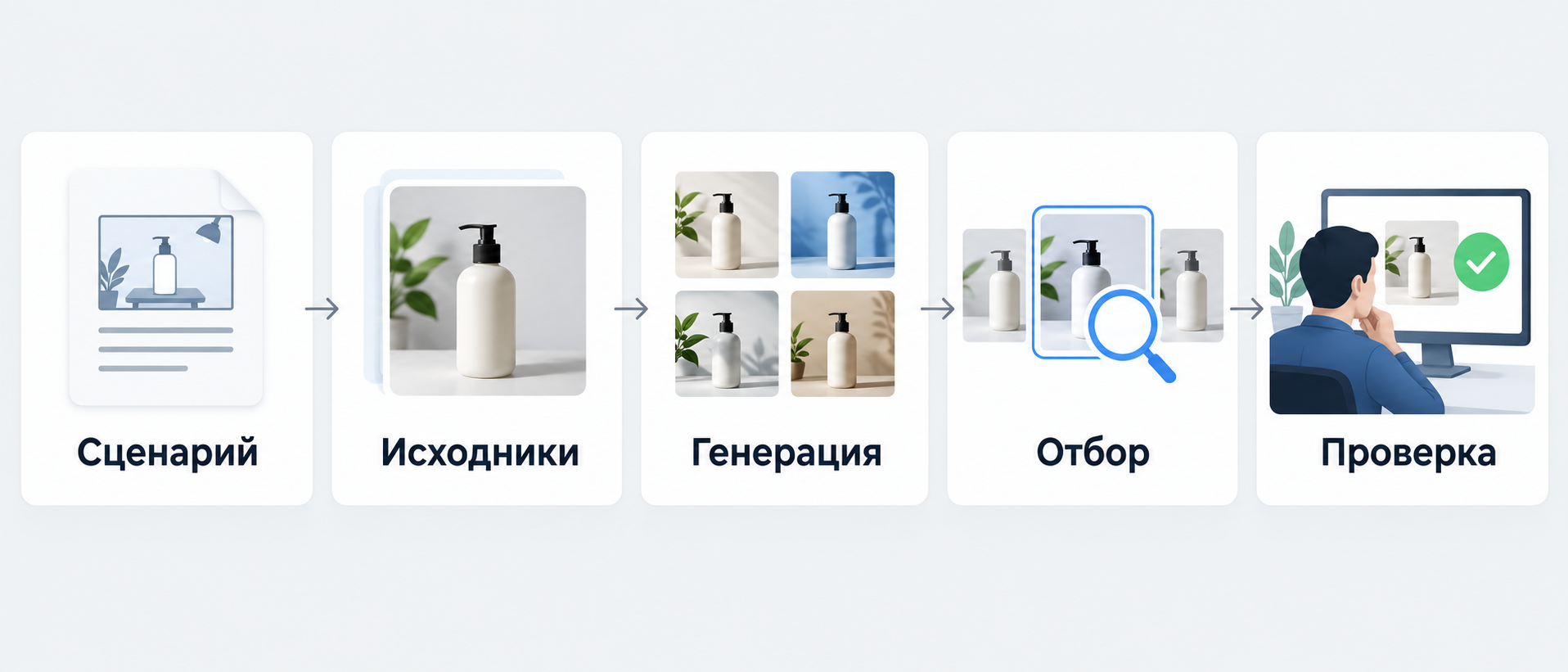 Пять этапов пилота AI-видео от сценария и исходников до генерации, отбора и проверки человеком